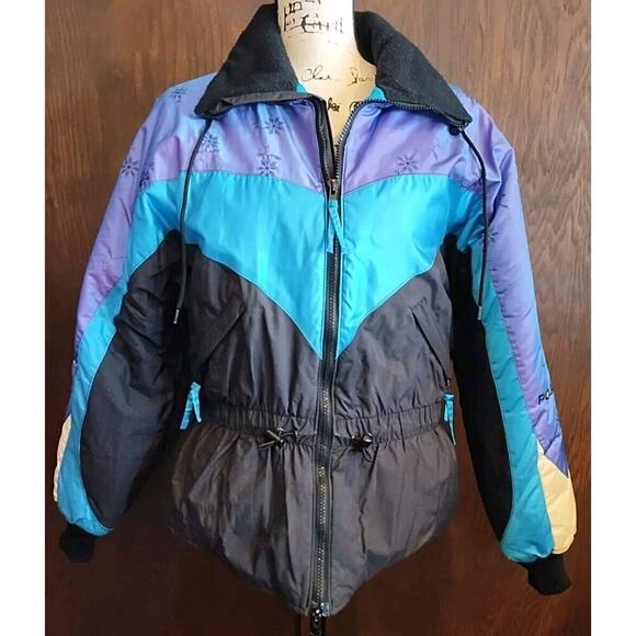 Vintage Polaris Jacket Womens XL Zip Snowmobile Coat Purple Blue Black Anorak - Picture 1 of 10